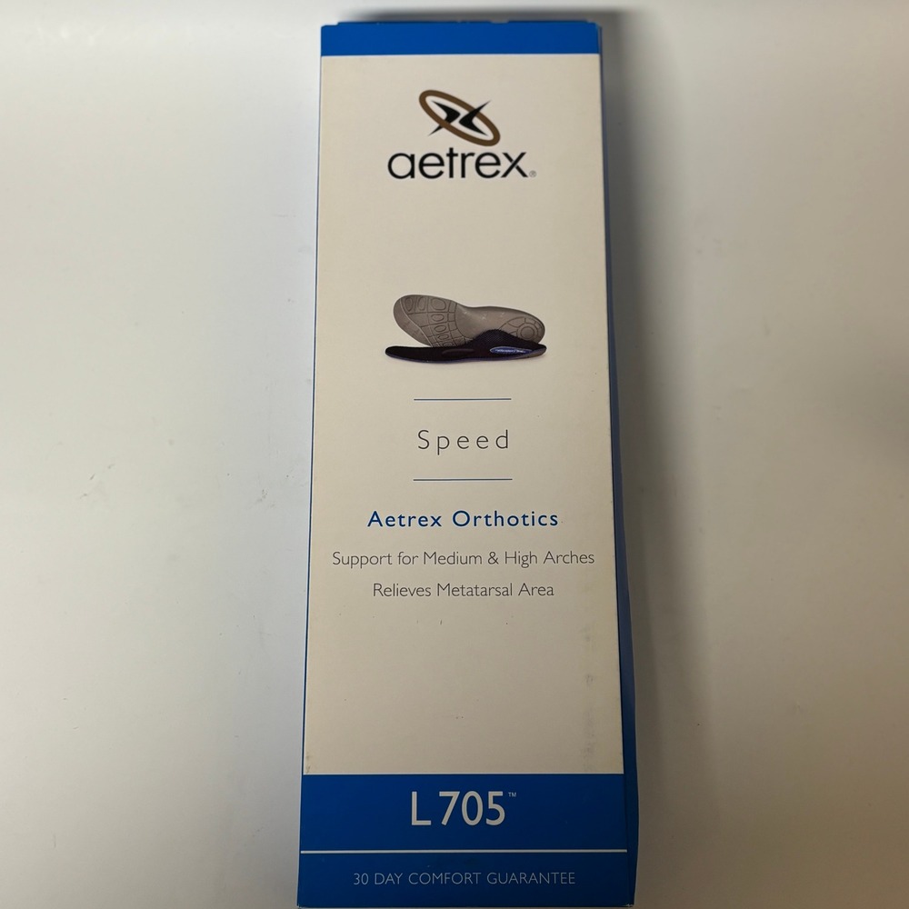 Aetrex Speed Orthotics L705 Mens Size 14 Metatarsal Support Arch Insoles Blue